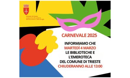 MARTEDÌ 4 MARZO: CHIUSURA ANTICIPATA DELLE BIBLIOTECHE DEL SERVIZIO SCUOLA, EDUCAZIONE E BIBLIOTECHE E DELL’EMEROTECA TOMIZZA